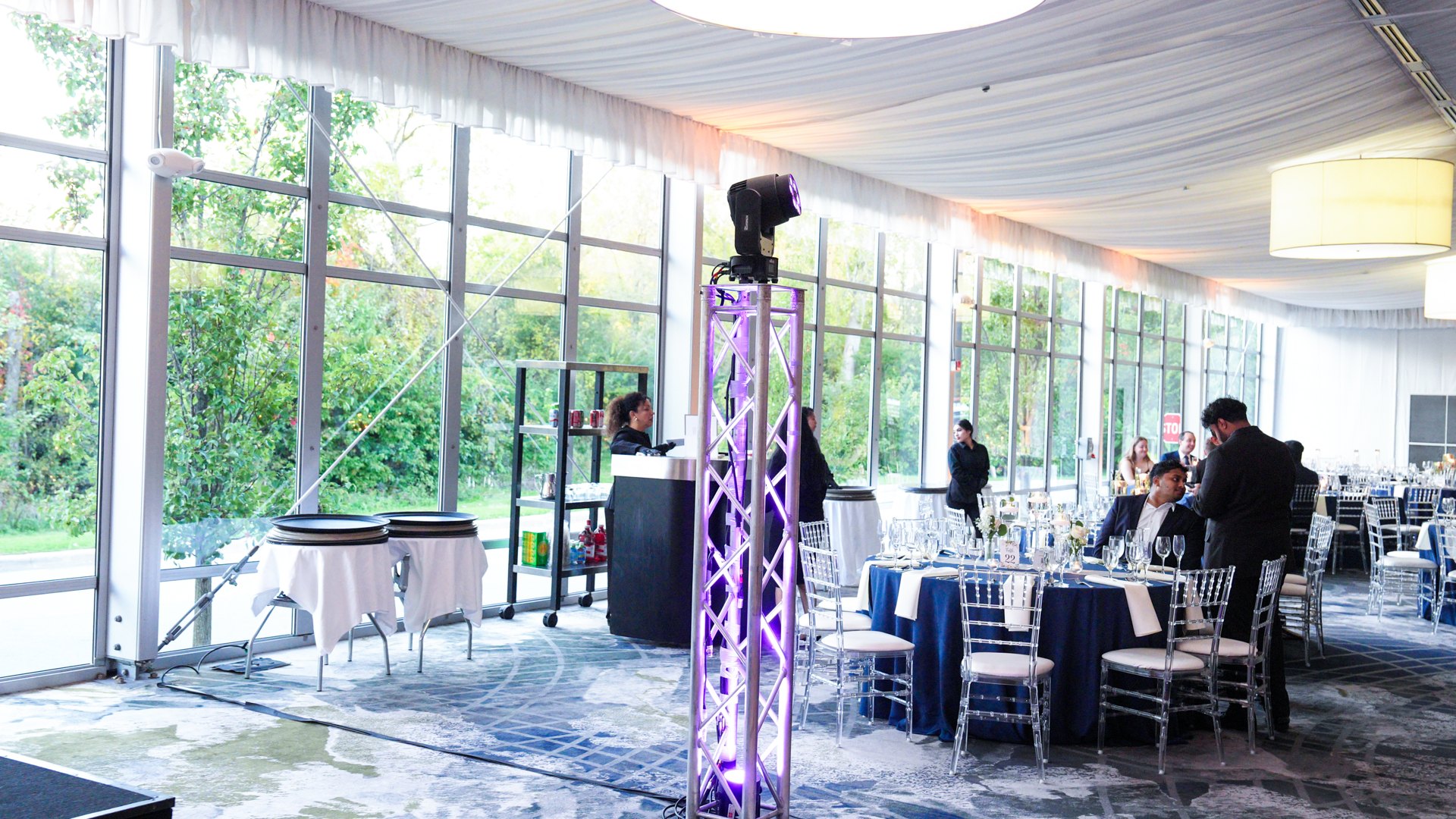 Sunlit reception room and production setup — One Idea Entertainment